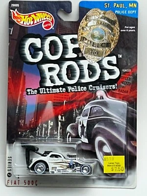 Varillas de policía Hot Wheels Saint Paul MN Fiat 500C nuevas en tarjeta Foto 1 de 4