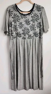 Vintage Cottagecore Dress 16 Petite Houndstooth Roses Short Sleeve Midi 90s - Picture 1 of 6