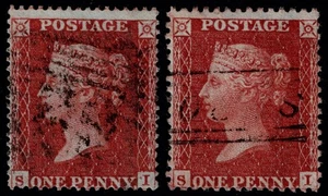 1855 1d Red C4 & C6 Pl 8 SI Matched Pair Variety Marks Around I VFU Cat. £105.00 - Picture 1 of 1