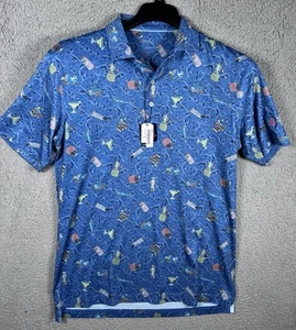 Johnnie O Polo Shirt Mens Medium All Over Print Cocktails Stretch UPF 50 NWT - Picture 1 of 11