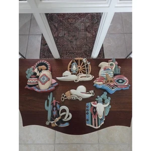 Lotto di 6 targhe da parete vintage 1995-97 Burwood & Home Interiors Southwestern - Foto 1 di 8