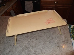 Vintage Holz klappbar Schoß Frühstück Bett Tablett Staffelei gelb Blumenmuster - Bild 1 von 8