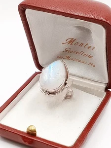 Anello Cocktail Donna Vintage Argento Pietra Di Luna A Goccia Cangiante Bianca - Foto 1 di 12