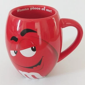 M&M 'Wanna Piece Of Me?' - Large RED Ceramic Barrel Tea Coffee Mug Cup Mars 2016 - Picture 1 of 6