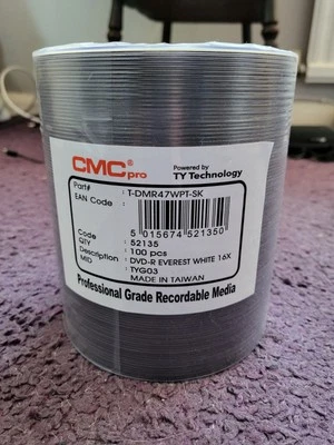 100 Taiyo Yuden Thermal CMC PRO PRINTABLE Blank DVD-R 16x 120min discs CMC 52135