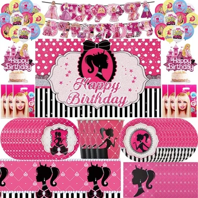 Barbie Tableware Plates Party Supplies Girls Birthday Decoration Balloons Topper - image 1 of 4