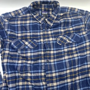 Patagonia Navy Yellow Plaid Organic Cotton Flannel Button Up Shirt Men’s XXL - Picture 1 of 11
