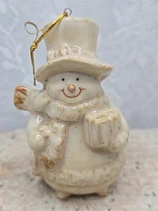 Adorno de Navidad de cerámica vintage muñeco de nieve marrón y beige incluido regalo - Imagen 1 de 7