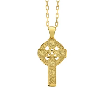 Collana con croce celtica irlandese in argento 925k placcato oro per regalo... - Immagine 1 di 4