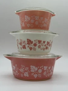Vintage Pyrex Gooseberry Pink Casserole Set Rare Full Collection with Lids Read - Picture 1 of 22