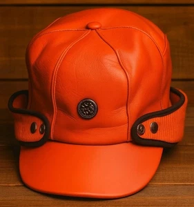 Hunting Orange Leather Trapper Winter Hat Ear Flaps 6 7/8 Insulated  HuntingCap  - Picture 1 of 4