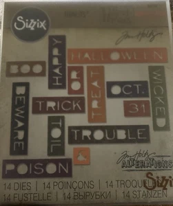 HTF 661587 Thinlits Die Set Halloween Words, Tim Holtz 14 Pack Rare COMPLETE - Picture 1 of 4