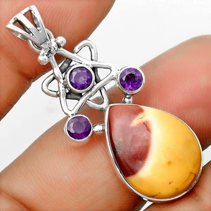 Natural Red Mookaite & Amethyst 925 Sterling Silver Pendant Jewelry P-1095 - Picture 1 of 5