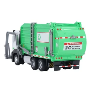 1:32 Garbage Truck Toy With Dumpster 4 Trash Bins Friction Powered Light Sounds - Picture 1 of 23