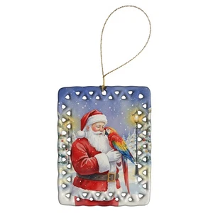 Caroline's Treasures Scarlet Macaw Santa Claus Porcelain Ornament FNT1217CO2 - Picture 1 of 3