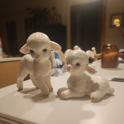 2 Vintage Lefton Baby Lamb Sheep Figurines Ceramic - Image 1 of 4