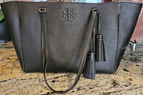 Borsa a tracolla borsa a mano grande Tory Burch in pelle nera ciottoli nuova con etichette