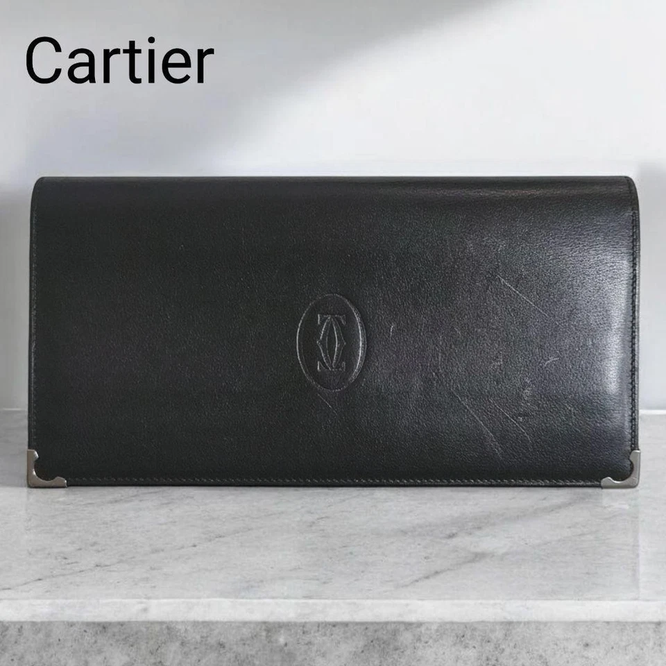 Auténtica Cartera Internacional Cartier Must de Cartier Cuero Negro Plateado Foto 1 de 4
