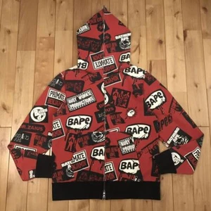 BAPE Mix logo full zip hoodie a bathing ape NIGO Red Size M 2504TY - Picture 1 of 7