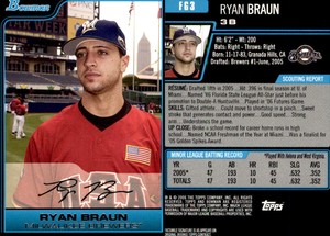 Ryan Braun 2006 Bowman Draft Picks & Prospects #FG3 RC Card