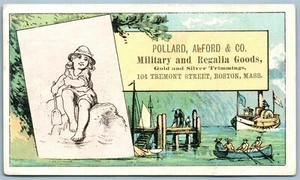 BOSTON MA MILITAR & REGALIA BIENES ANTIGUOS PUBLICIDAD TARJETA COMERCIAL VICTORIANA - Imagen 1 de 2
