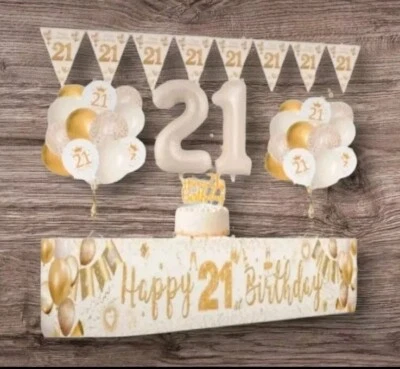 Age 21st & Happy Birthday Black Gold Party Decorations Bunting Banners Balloons - Image 1 of 3
