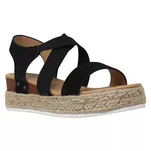 Sandali donna espadrillas plateau cinturino elastico chiusura nero PU TG 6,5 - Foto 1 di 5