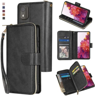 For Nokia C02 Wallet Case 9Card Zipper Slots Kickstand Flip Leather Phone Case - Image 1 of 4
