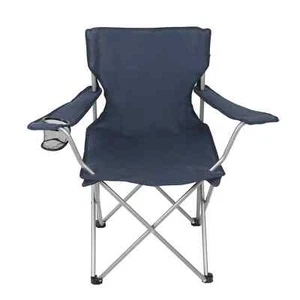 Ozark Trail Basic Quad Folding Camp Chair with Cup Holder, Dark Blue, Adult NEW - Picture 1 of 8