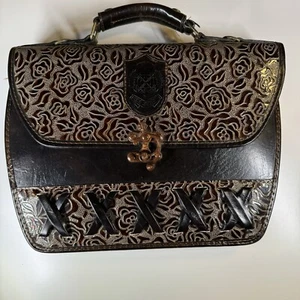 VTG 70s Dina Jordan Cowhide Tooled Leather Shoulder Bag Purse Floral Brown - Picture 1 of 13