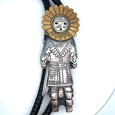 Corbata bolo de cuero negro bailarina de plata esterlina 925 Thomas Singer nativo americano Foto 1 de 4