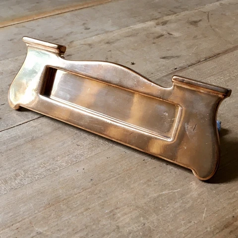 Antique Brass Letter Box Plate Door Mail Slot Flap Knocker ART DECO 1930’s Cover