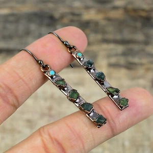Green Tourmaline Rough Copper Gift For Briedsmaid Electroformed Earrings 2.2" - Picture 1 of 6