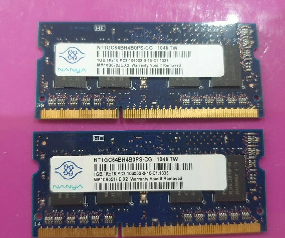 nanya 2x1gb = 2GB RAM MEMORY DDR3 PC3- 1Rx16 10600S-9-10-C1.1333 NT1GC64BH4B0PS - Image 1 of 2