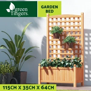 Green Fingers Garden Bed Wooden 64x35x115cm Planter Raised Box Container Trellis - Picture 1 of 9
