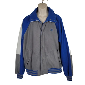 Giacca Nike vintage uomo XL grigia etichetta pile varsity cappotto snap davanti anni 80 90 blu - Foto 1 di 15
