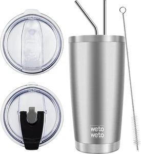 20Oz Tumbler with 2 Lids and 2 Straws, Stainless Steel Vacuum Insulated Water Co - Picture 1 of 12
