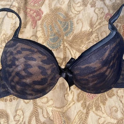 Roberto Cavalli Sujetador Push Up Estrás Marrón/Negro Leopardo Talla 34B Foto 1 de 4