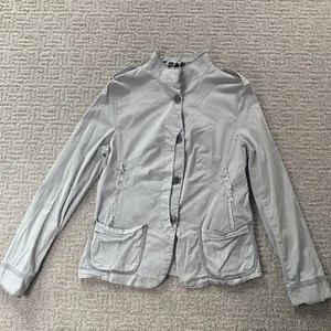 Desigual Jacket 42 Medium M Grey Embroidered Back Pockets Stretch Womens - Picture 1 of 14
