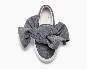 Joshua Sanders Women's Wool Bow Gray Slip On Sneakers Made In Italy Size 35 - Picture 1 of 5