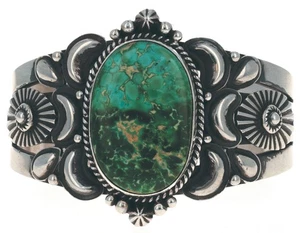 Natural Royston Turquoise Bracelet By Navajo Artist Derrick Gordon - Picture 1 of 4