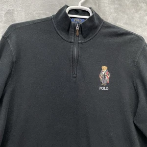 Polo Ralph Lauren 1/4 Zip Sweater Men Large polo bear Estate Rib PULLOVER tuxedo - Picture 1 of 15
