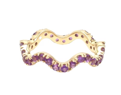 1.00 Carats Natural Amethyst Eternity Band Stackable Ring With 14k Yellow Gold - Image 1 of 4