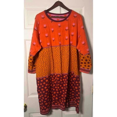 Gudrun Sjoden 全新带标签花卉和圆点印花有机棉毛衣连衣裙 XXL — 第 1/4 张图片