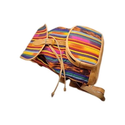 Genuine Leather Backpack Aztec Native  Boho Bag western Navajo Stripe Bookbag - Image 1 of 4