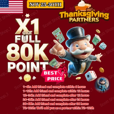 Thanksgiving Partners - MONOPOLY GO EVENT ⚡️⚡️ SUPER RUSH  - FULL CARRY ⚡️⚡️ - Image 1 of 2