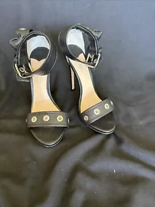 TONY BIANCO Women's Open Toe Black Leather Strap Heels Size 7 - Picture 1 of 5