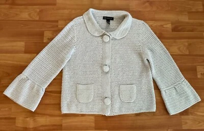 I.N.C. Button Up Light Gray W/Silver Jacket Sweater  Bell Sleeves - Peplum Sz L - Image 1 of 4
