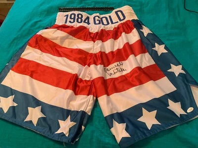 Pernell Whitaker Signed 1984 GOLD Custom Boxing Trunks Autographed JSA - Image 1 of 3