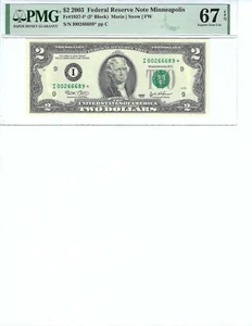 2003 $2 FRN FR1937-I* PMG 67 EPQ, Minneapolis * Note S/N I00266689*!!! - Picture 1 of 2